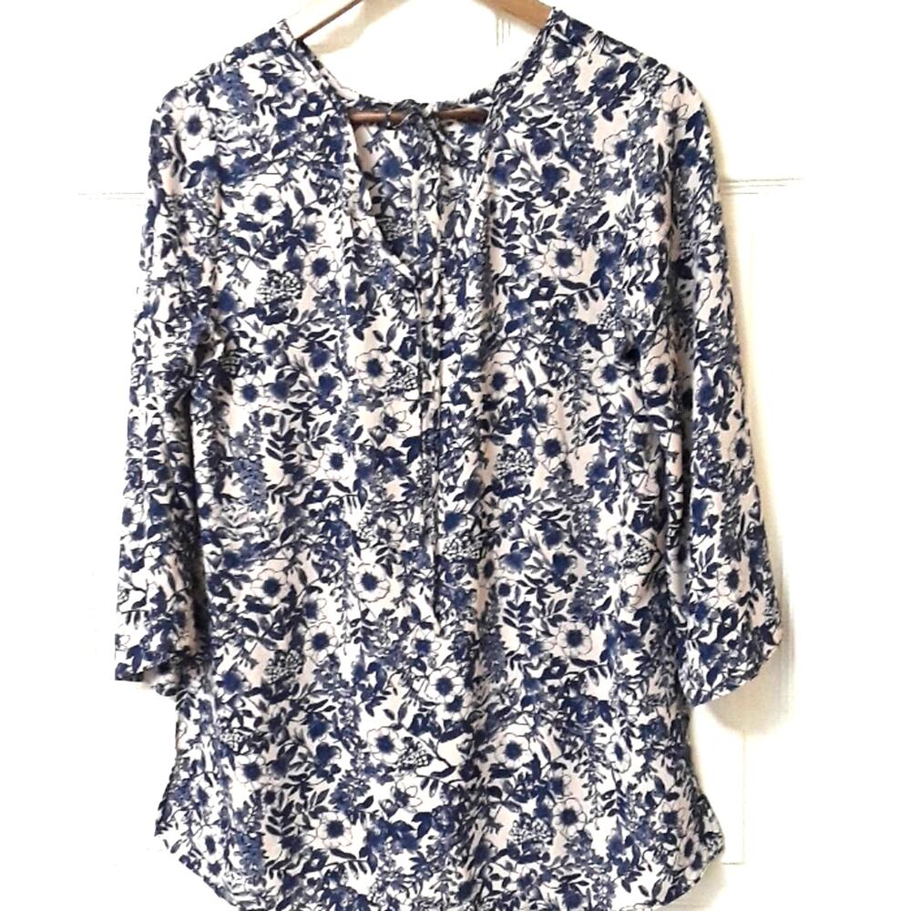 Womens Sz S Cottage Core Blue Fairy Floral Flare Sleeve Cato Tunic Top